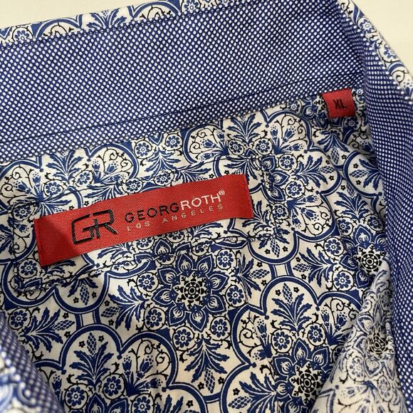 GEORG ROTH Los Angeles Designer Men’s Paisley Dress Shirt Blue White Floral XL - Picture 3 of 9